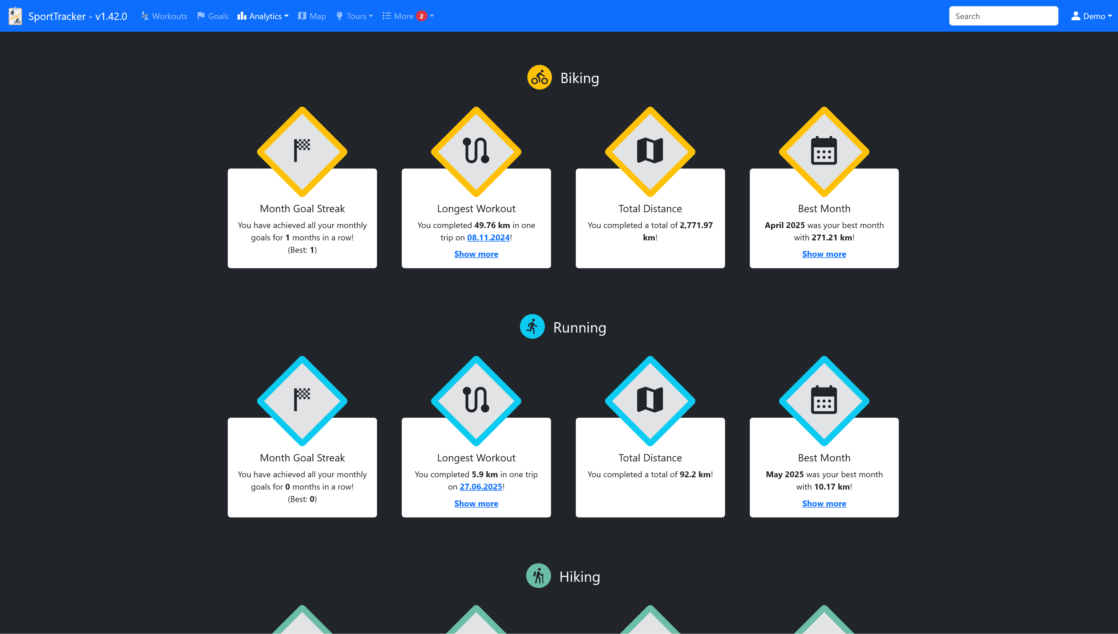Achievements page
